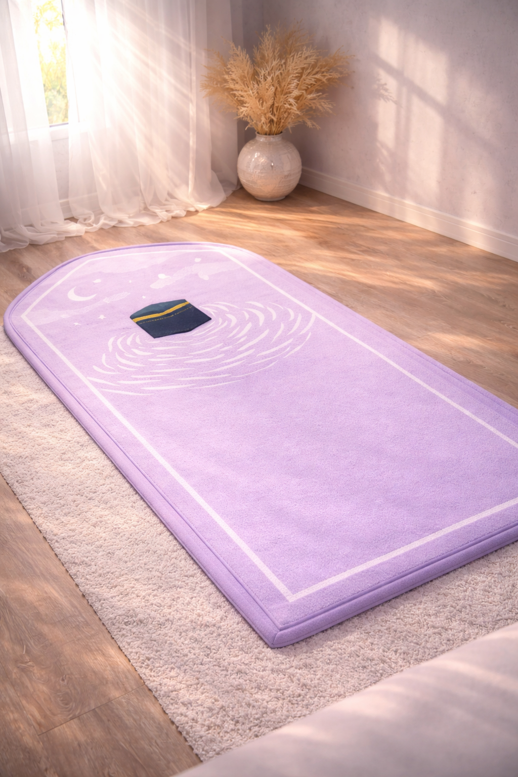 Tapis de prière enfant 50x90 cm en velours doux antidérapant couleur violet lavande - AYAMINUR
