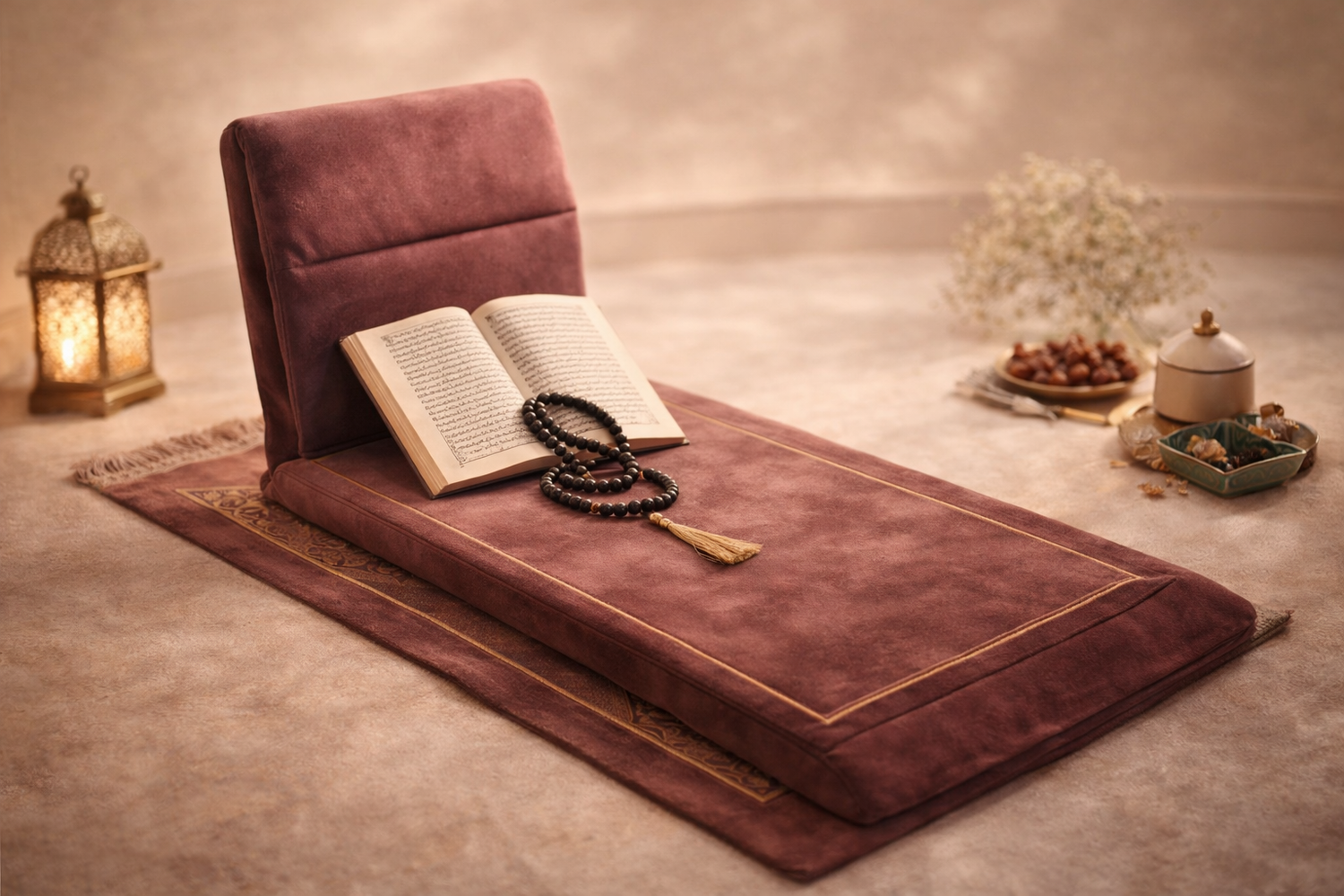 tapis de prière avec dossier pliable confortable pour la salat et les moments de dhikr AYAMINUR