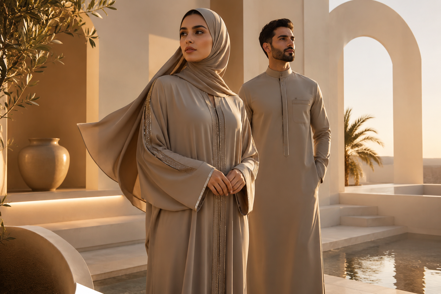 Vêtements islamiques premium AYAMINUR avec abaya élégante et qamis moderne inspirés du raffinement oriental