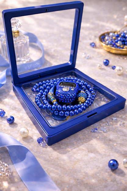 Tasbih bleu saphir avec compteur intégré dans coffret élégant pour dhikr quotidien