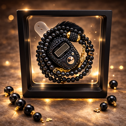 Tasbih noir avec compteur intégré diamant dans coffret lumineux élégant pour dhikr et cadeau musulman 