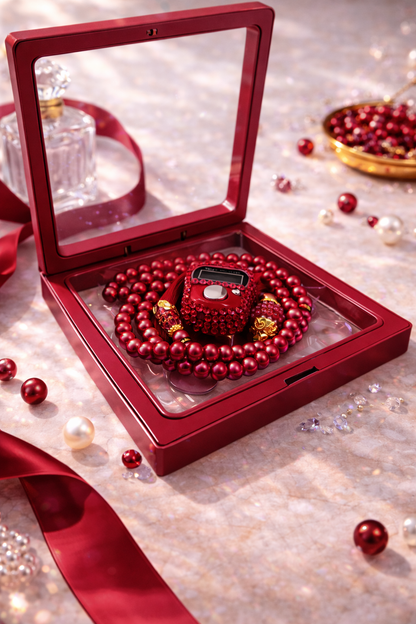 Tasbih rouge rubis avec compteur intégré dans coffret élégant pour dhikr et cadeau musulman