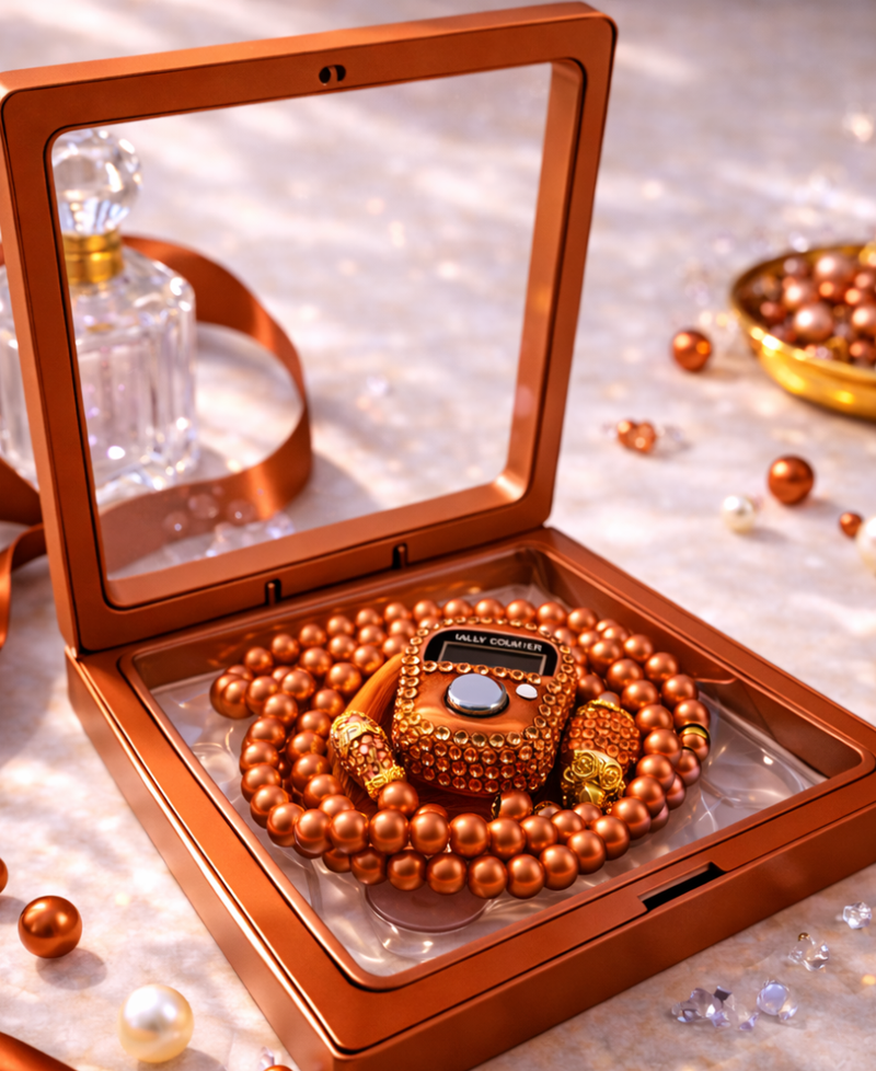 Coffret tasbih signature premium avec compteur digital et perles élégantes pour dhikr, invocation et recueillement spirituel musulman, idée cadeau islamique raffinée pour Aid, Ramadan et Coran AYAMINUR.
