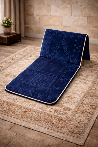 Tapis de prière avec dossier bleu pour confort maison et soutien lombaire – bleu nuit - AYAMINUR