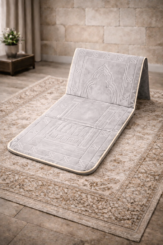Tapis de prière avec dossier velours gris pour confort maison et soutien lombaire - AYAMINUR