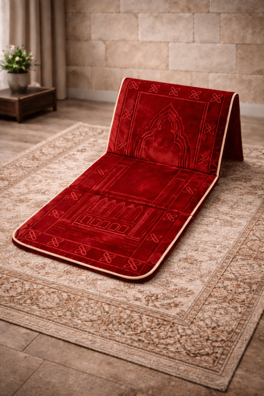 Tapis de prière avec dossier velours rouge pour confort maison et soutien lombaire - AYAMINUR