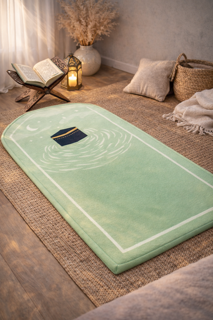 Tapis de prière enfant 50x90 cm en velours doux antidérapant couleur vert amande –  Garçon et fille - AYAMINUR