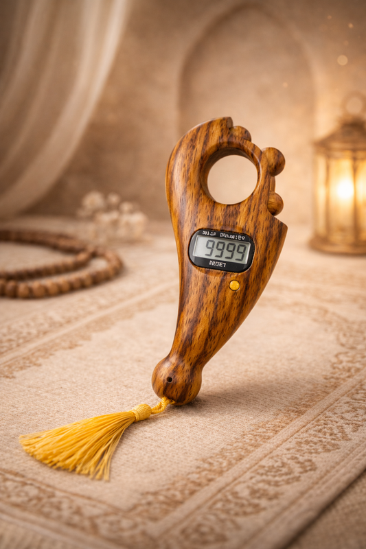 Utilisation d’un tasbih bois naturel avec compteur digital précis pour dhikr Ayaminur